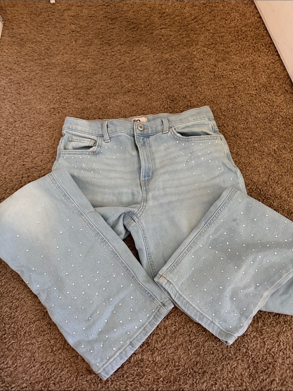 SO Light Blue Flare Jeans with Rhinestone Detail